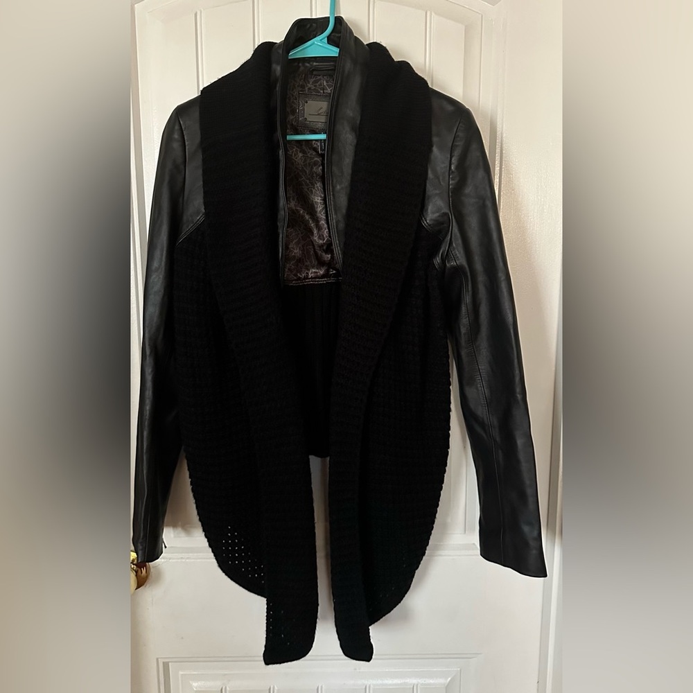 Cine Leather & Mixed-Material Open-Front Jacket Size Large.